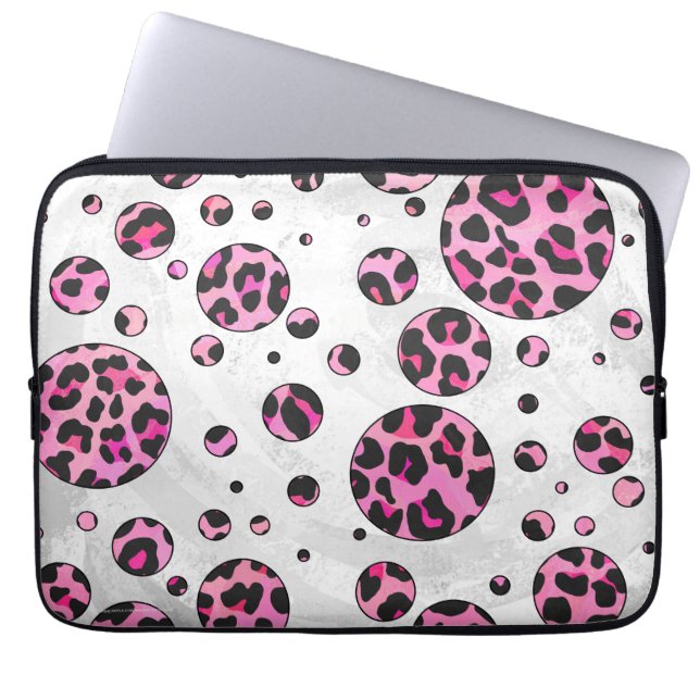 Leopard Polka Dot Black und Hot Pink Print Laptopschutzhülle (Vorderseite)