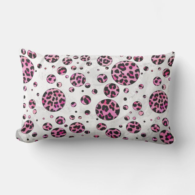 Leopard Polka Dot Black und Hot Pink Print Lendenkissen (Vorderseite)