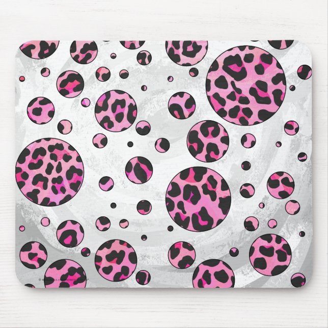 Leopard Polka Dot Black und Hot Pink Print Mousepad (Vorne)