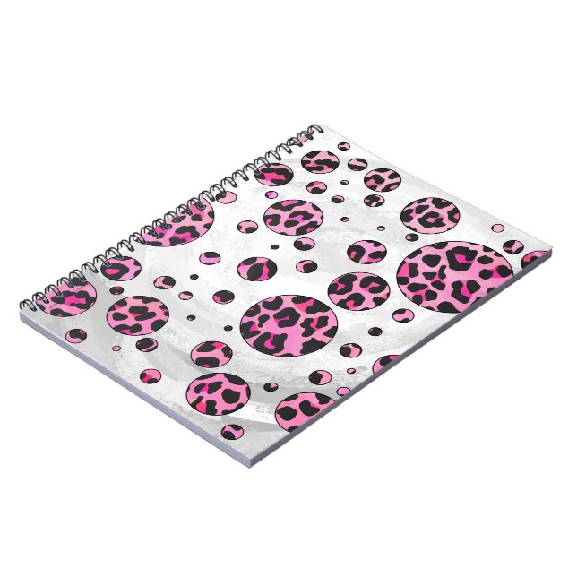 Leopard Polka Dot Black und Hot Pink Print Notizblock (Linke Seite)