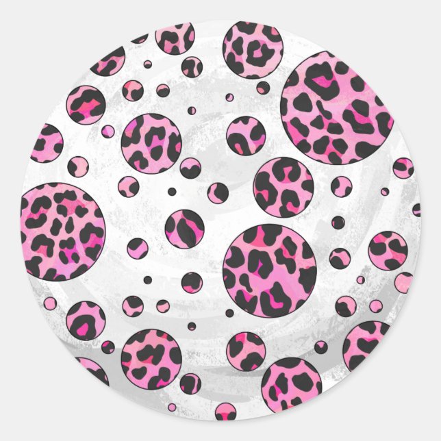 Leopard Polka Dot Black und Hot Pink Print Runder Aufkleber (Vorderseite)