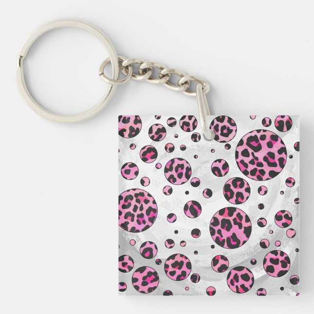 Leopard Polka Dot Black und Hot Pink Print Schlüsselanhänger (Vorderseite)