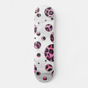 Leopard Polka Dot Black und Hot Pink Print Skateboard