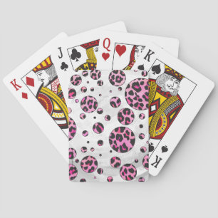 Leopard Polka Dot Black und Hot Pink Print Spielkarten