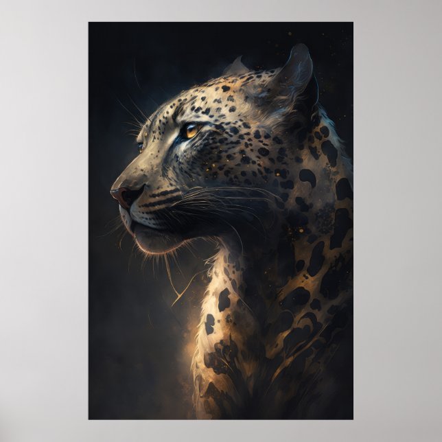 Leopard Portrait Animal Nature Dark Paint Poster (Vorne)