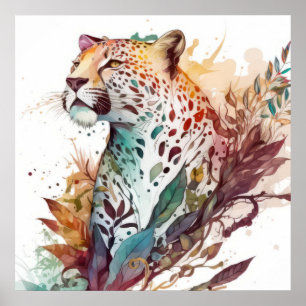 Leopard Portrait Animal Painting Wildlife Outdoor Poster