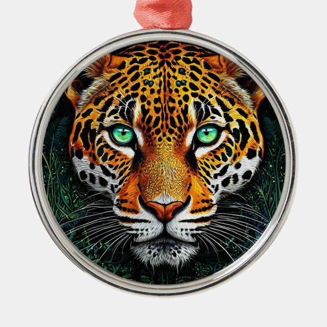 Leopard-Portrait Ornament Aus Metall (Vorne)