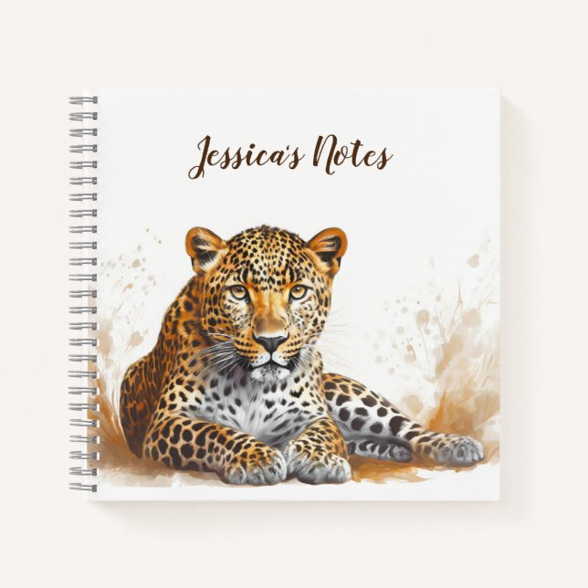 Leopard Portrait Personalisierter Name Notizbuch (Vorderseite)