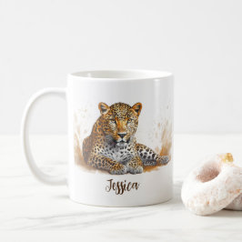 Leopard Portrait Safari Personalisierter Name Kaffeetasse