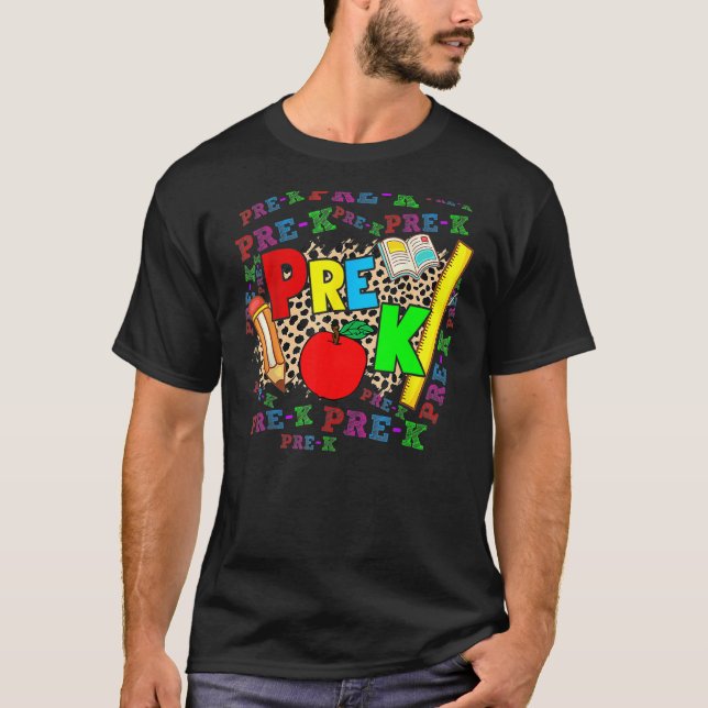 Leopard Pre K Typography Preschool Teacher Back To T-Shirt (Vorderseite)