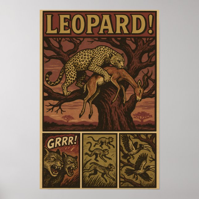 Leopard Predator Ambush Comic Art Poster (Vorne)