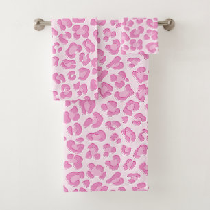 Leopard Preppy Pink Line Badhandtuch Set