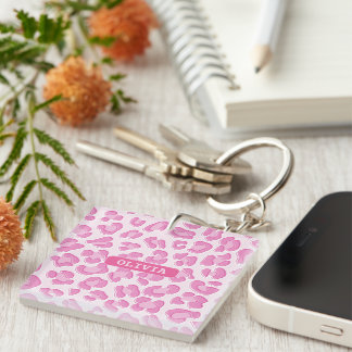 Leopard Preppy Pink Line Schlüsselanhänger