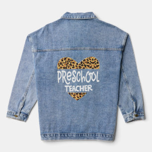 Leopard Preschool Teacher Back School Daycare Appl Jeansjacke