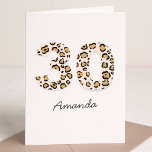 Leopard Print 30 Modern Cute | Name 30th Birthday Karte<br><div class="desc">Einfach, stylish and trendy leopard print age 30 greeting card in brown and black animal print, wir haben Pale pink background. The name and inside message in modern script can be easily personalized for a truly unique 30th birthday card for your loved one special day! Das Design is also available...</div>