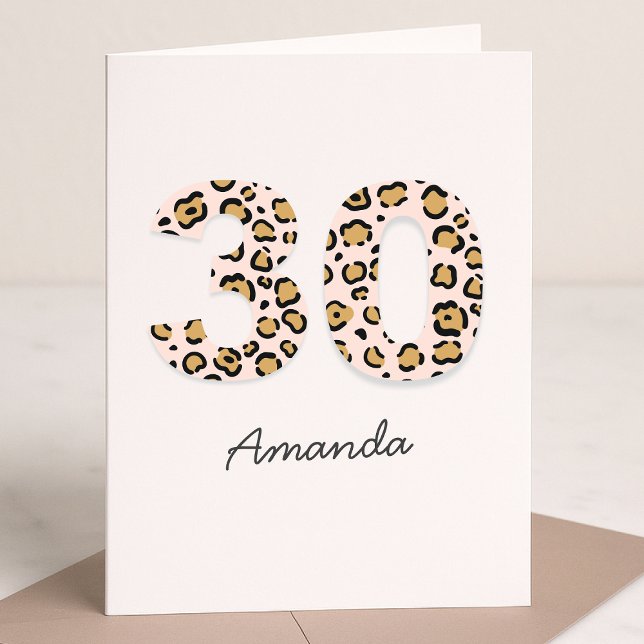 Leopard Print 30 Modern Cute | Name 30th Birthday Karte (Von Creator hochgeladen)