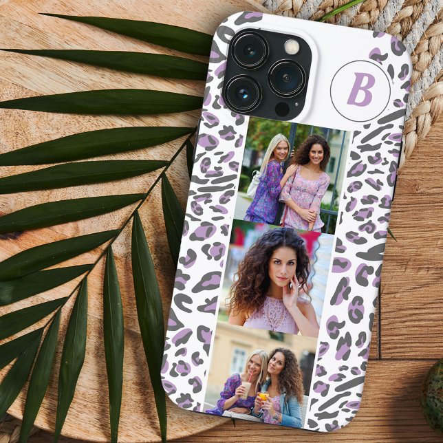 Leopard Print 3 Square Fotos Lilac Mit Monogramm Case-Mate iPhone Hülle (Von Creator hochgeladen)