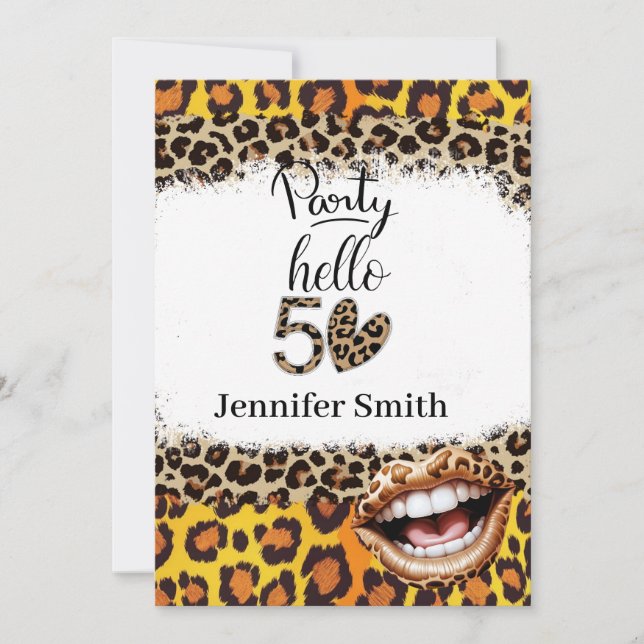 Leopard Print 50. Geburtstag für Frau Einladung (Vorderseite)