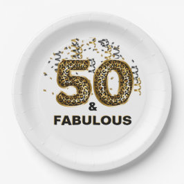 Leopard Print 50 und Fabulous Foil Ballon Pappteller