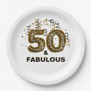 Leopard Print 50 und Fabulous Foil Ballon Pappteller