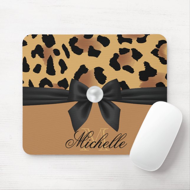 Leopard Print and Bow Mousepad (Mit Mouse)