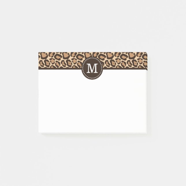 Leopard Print and Brown Custom Monogram Post-it Klebezettel (Vorderseite)