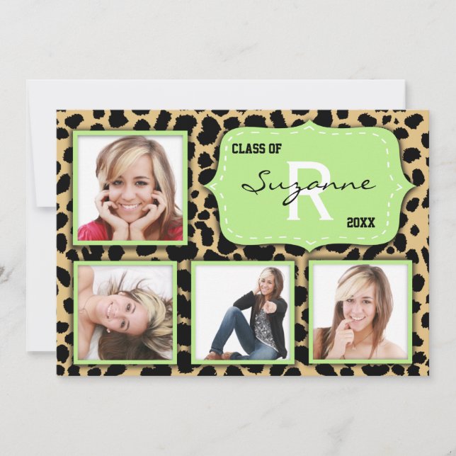 Leopard Print and Mint Accent Party Foto laden Einladung (Vorderseite)