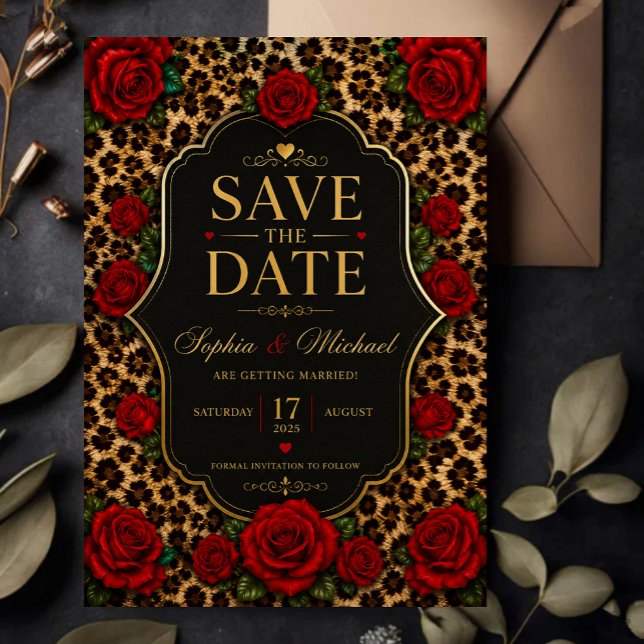 Leopard Print and Red Rose  Save The Date (Von Creator hochgeladen)