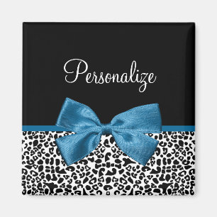 Leopard Print Animal Muster Hübsch Blue Bow Magnet