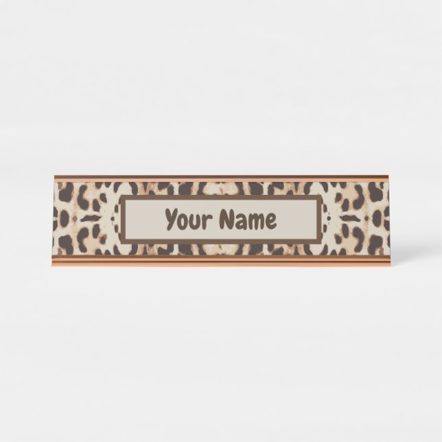 Leopard Print Animal Muster Schreibtischnamensplakette (Vorderseite )