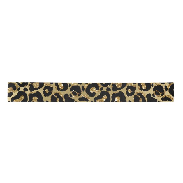 Leopard Print Animal Print Gold Glitzer Satinband (Vorderseite)