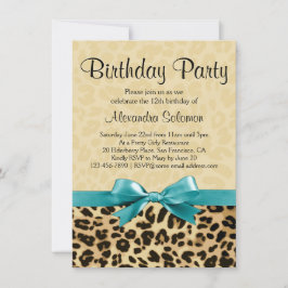 Leopard Print Aqua Blue Bow Girl Geburtstagsparty Einladung