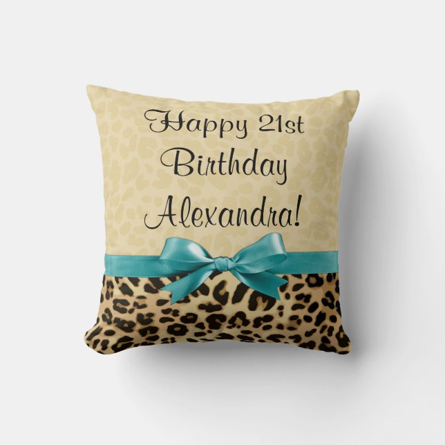 Leopard Print Aqua Blue Bow Girls Womens Birthday Kissen (Vorderseite)