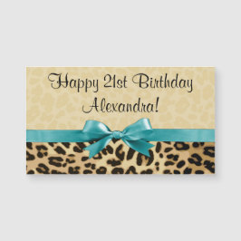 Leopard Print Aqua Blue Bow Girls Womens Birthday Magnetkarte