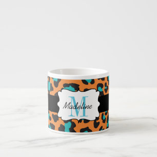 Leopard Print Aqua Orange Black Espresso Tasse