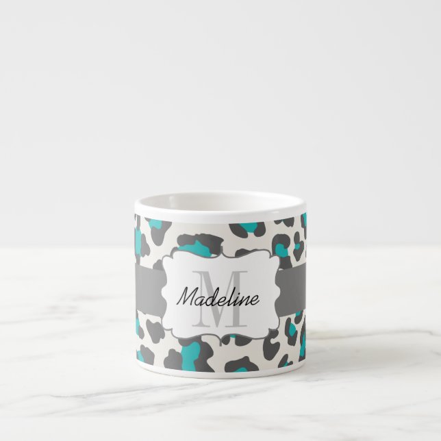Leopard Print Aqua White Gray Espresso Tasse (Vorderseite)