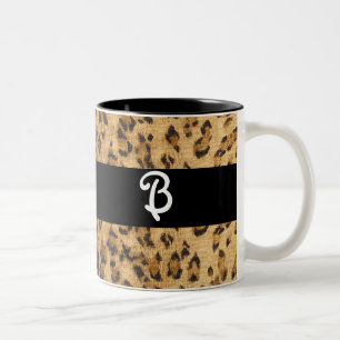 Leopard Print B Monogram Initials Merchandise Zweifarbige Tasse