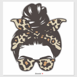 Leopard Print Bandana und Glasses Messy Bun Aufkleber