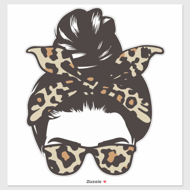 Leopard Print Bandana und Glasses Messy Bun Aufkleber (Blatt)