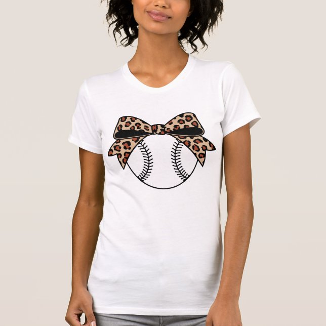 Leopard Print Baseball Bow | Trendy Sports Design T-Shirt (Vorderseite)