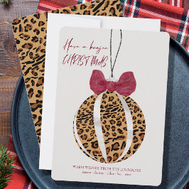 Leopard Print Bauble Burgundy Bow Boujee Weihnacht Feiertagskarte