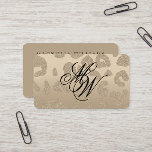 Leopard Print Beige Monogram Business Card Visitenkarte