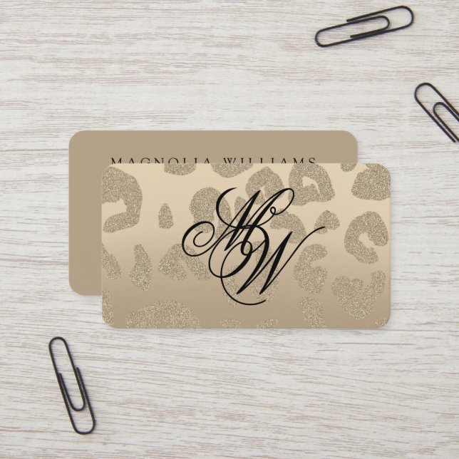 Leopard Print Beige Monogram Business Card Visitenkarte (Vorderseite/Rückseite Beispiel)