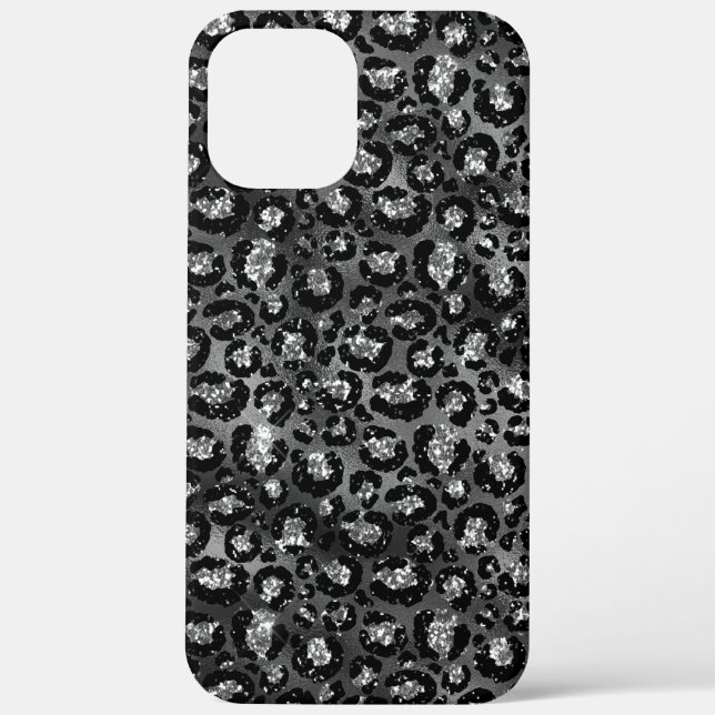 Leopard Print Black and Silver Gray Case-Mate iPhone Hülle (Rückseite)