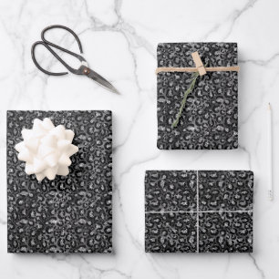 Leopard Print Black and Silver Gray Geschenkpapier Set