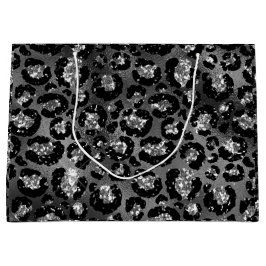 Leopard Print Black and Silver Gray Große Geschenktüte