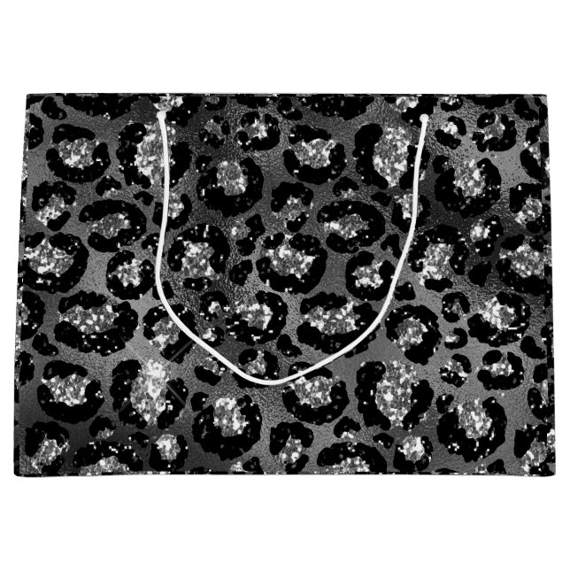 Leopard Print Black and Silver Gray Große Geschenktüte (Vorderseite)