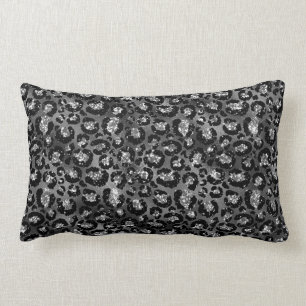 Leopard Print Black and Silver Gray Lendenkissen