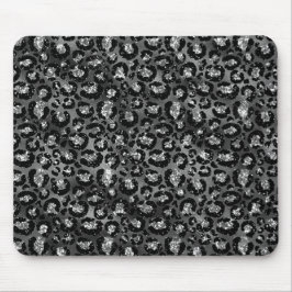 Leopard Print Black and Silver Gray Mousepad