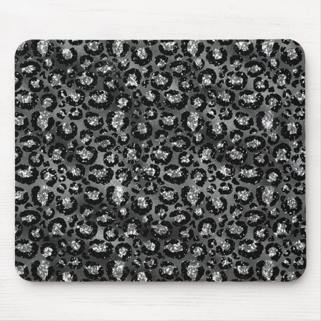 Leopard Print Black and Silver Gray Mousepad (Vorne)